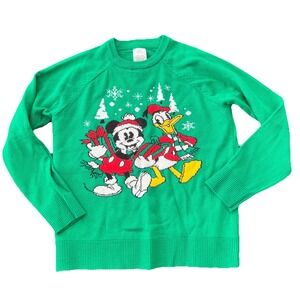 Disney Parks Mickey Mouse Donald Duck Christmas Holiday Sweater Youth Sz M 7/8